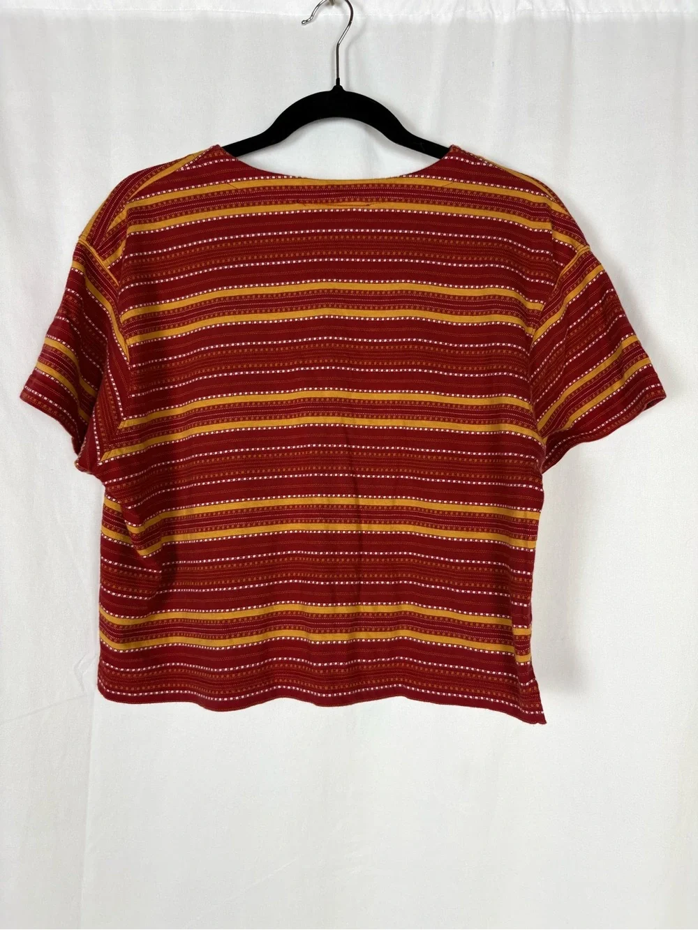 Cropped Red & Yellow Striped Button-Up Women's Top